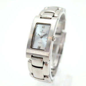 Festina Womens Silver Tone Watch 18mm Rectangle 6" Steel Bracelet w New Battery